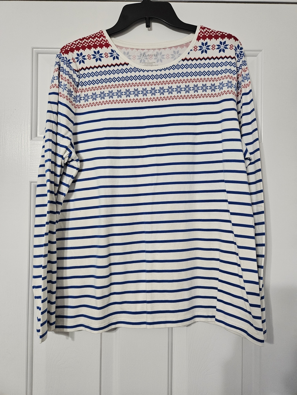 Talbots Blue & White Striped Long-Sleeve Top with Red Pattern